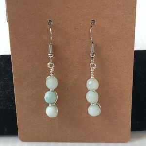 Handmade Dangling Light Blue Stone Earrings